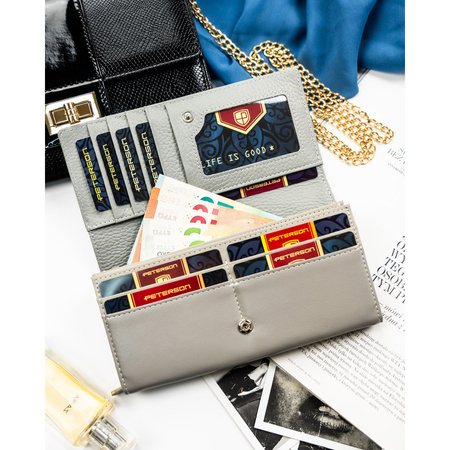 Große, weiße Damen Geldbörse mit RFID-Schutz und Druckknopf – Peterson