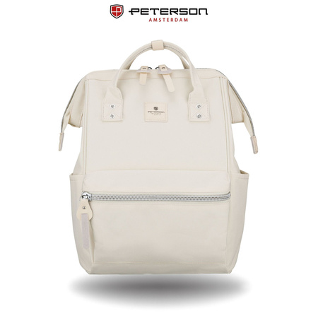 Damen Rucksack aus Polyester in Ecru mit Laptopfach und USB-Anschluss – Peterson