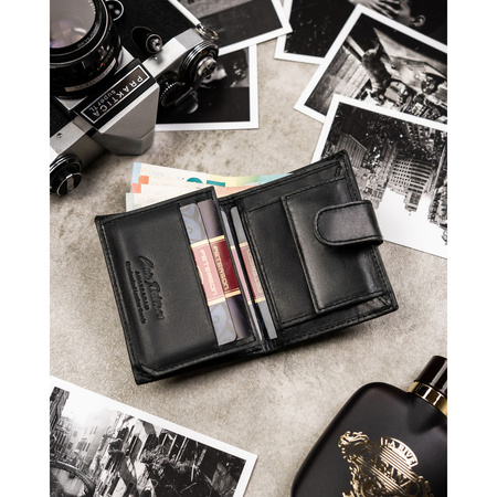 Schwarze Herren-Geldbörse aus Naturleder mit RFID-System, Druckknopfverschluss – Peterson