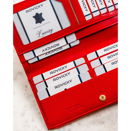 Große Damen-Geldbörse aus Öko-Leder in Rot mit Reißverschluss und Druckknopfverschluss - Rovicky