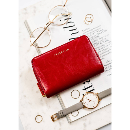 Kompakte Damen Geldbörse aus Echtleder in Blutrot – Peterson