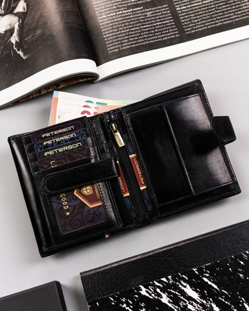 Große Herren Geldbörse aus Leder mit Druckknopfverschluss – Peterson