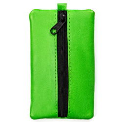 Kleines grünes Leder Schlüsseletui mit Reißverschluss vorne