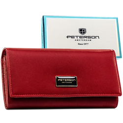 Rote Damen-Geldbörse aus Natur- und Öko-Leder mit Druckknopfverschluss – Peterson