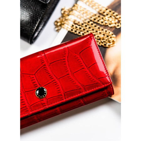 Geräumige rote Damen Geldbörse mit Animal-Prägung auf der Klappe – Peterson