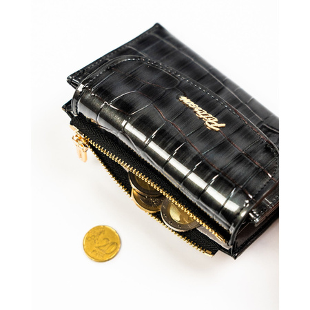 Graue Damen-Geldbörse aus Öko-Leder mit Krokodilhautmuster-Prägung - Peterson