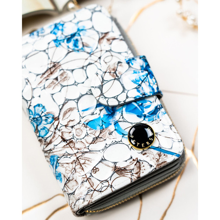 Geräumige, weiß-blaue Damen-Geldbörse aus Naturleder mit RFID-System – Peterson