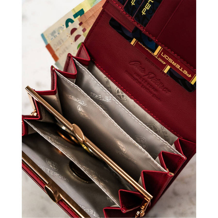 Lackierte Damen-Geldbörse aus Leder mit Druckknopf in Rot - Peterson