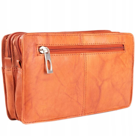 Zweifach unterteilte Herren Handgelenktasche aus Echtleder