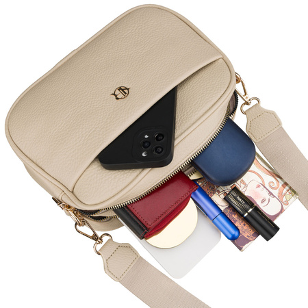 Umhängetasche mit Reißverschlusstaschen, hergestellt aus Öko-Leder in Beige – Rovicky