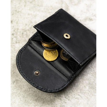 Kleine und schlanke Herren-Geldbörse aus Leder in Schwarz mit Druckknopfverschluss – Rovicky