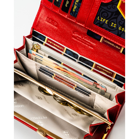 Rote Damen-Geldbörse aus Natur- und Öko-Leder mit Druckknopfverschluss – Peterson