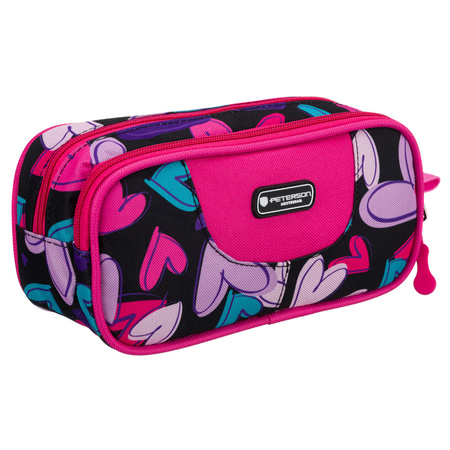 Mehrfarbiges Schulmäppchen aus Polyester mit Herzen, mit Reißverschlüssen zu schließen – Peterson