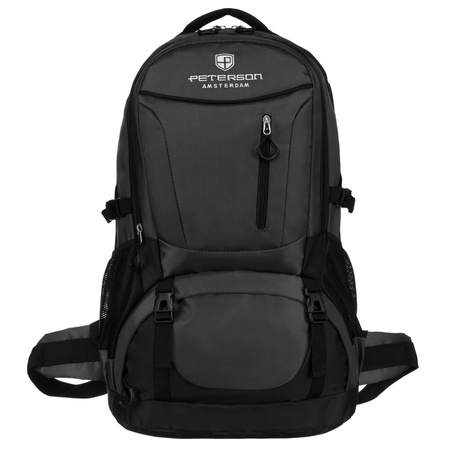 Schwarz-grauer Wanderrucksack aus Polyester mit Reißverschluss – Peterson