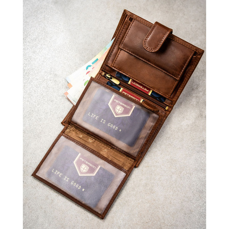 Herren-Geldbörse aus echtem Leder, braun, vertikal mit Druckverschluss - Peterson