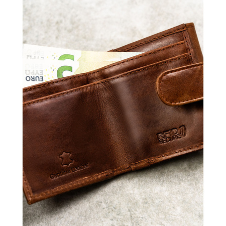 Kleine und schlanke Herren-Geldbörse aus Leder in Braun mit Druckknopfverschluss – Rovicky
