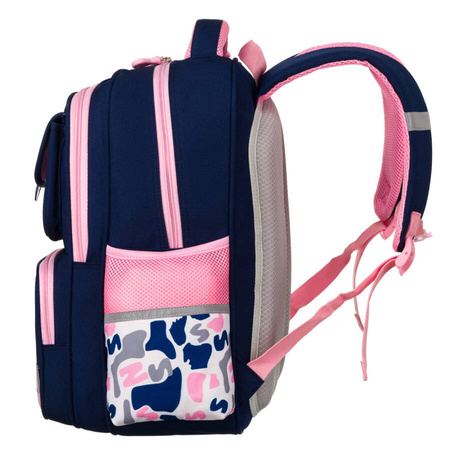 Praktischer Rucksack aus Polyester in Marineblau-Rosa auf ergonomischen Schultergurten – Peterson