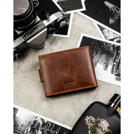 Herren-Geldbörse aus Leder, hellbraun, mit Druckknopfverschluss – Peterson