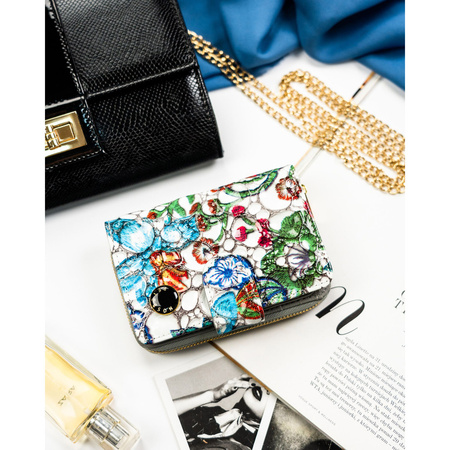 Mehrfarbige, vertikale Damen Geldbörse aus Leder mit Druckknopf und Reißverschluss – Peterson