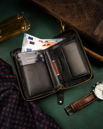 Kompakte Herren Geldbörse mit Reißverschluss im Carbon-Look – Peterson