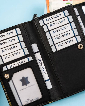 Damen Geldbörse mit Druckknopf aus echtem Leder – Rovicky