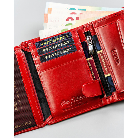 Damen-Geldbörse aus echtem Leder in Rot mit Druckknopfverschluss - Peterson