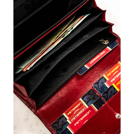 Große Damen Geldbörse rot aus Leder mit Klappe und Druckknopf – Peterson