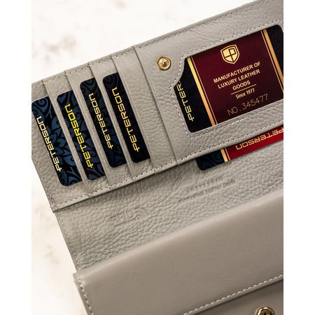 Horizontale Damen Geldbörse aus Echtleder mit Blumenmuster und Druckknopf – Peterson