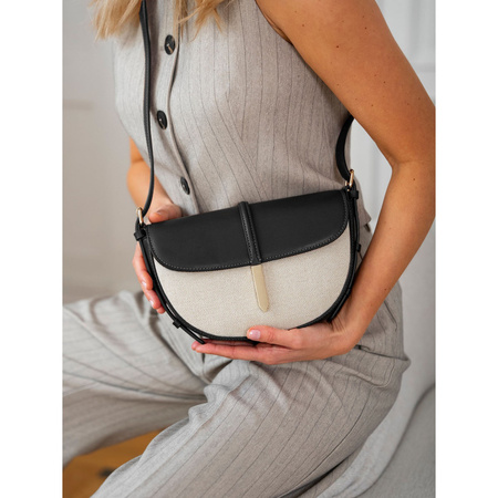 Beige-schwarze Damen Umhängetasche aus echtem Leder und Canvas – Peterson