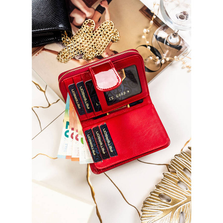 Rote Damen Geldbörse aus lackiertem Echtleder mit Druckknopf – Peterson