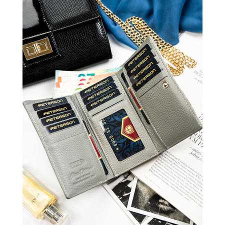 Weiße Damen Geldbörse aus Kunst- und Echtleder mit RFID, Druckknopf und Bügelverschluss – Peterson