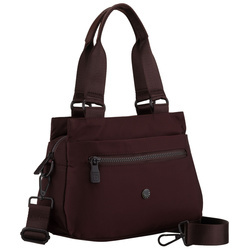 Damen-Umhängetasche aus Polyester in Bordeauxrot, an Henkeln und einem abnehmbaren Gürtel befestigt – Peterson