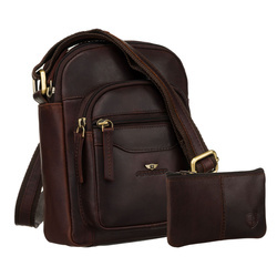 Braune Herren-Tasche aus echtem Leder mit Etui im Set – Peterson