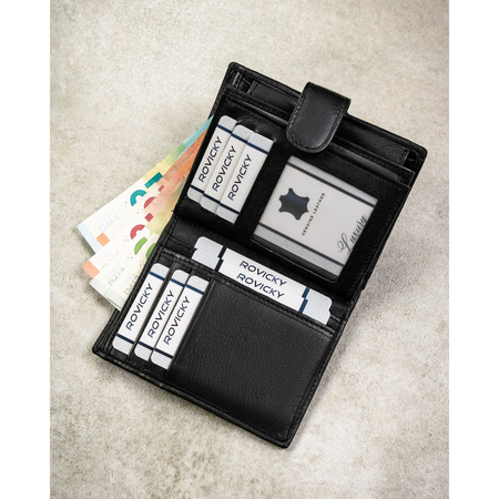 Schwarze Herren-Geldbörse aus Leder mit Führerscheinfach und RFID-Schutz – Rovicky