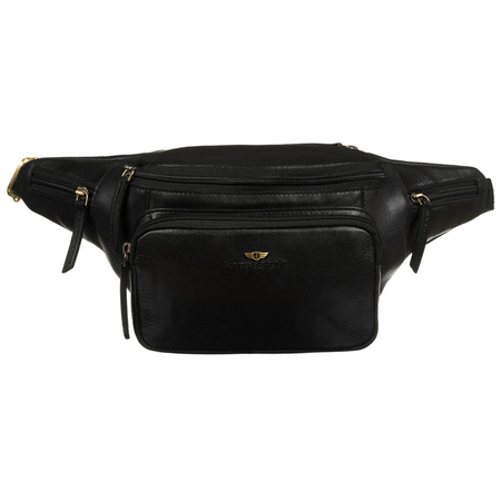 Klassische, schwarze, aus Leder Herren-Bauchtasche für die Hüfte – Peterson