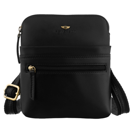 Kleine, schwarze Herren-Umhängetasche aus Leder mit Reißverschluss – Peterson