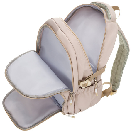 Beiger, modischer Schulrucksack aus Polyester, aufgehängt an verstellbaren Schultergurten – Peterson