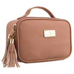 Ein-Kammer-Kosmetiktasche aus synthetischem Stoff in Beige mit praktischem Griff – Peterson