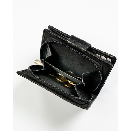 Schwarze Damen Geldbörse im Hochformat aus Leder mit Druckknopf – Rovicky
