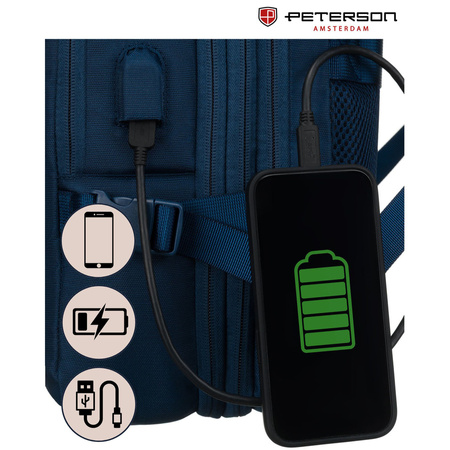 Reise-Rucksack aus Cordura in Marineblau, ausgestattet mit USB-Anschluss - Peterson
