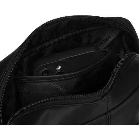 Klassische, schwarze Umhängetasche aus Naturleder mit Schlüssel-Etui im Set – Peterson