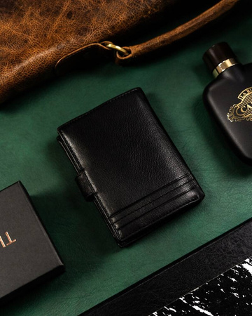 Klassische Herren Geldbörse aus Leder mit Druckknopf – Rovicky