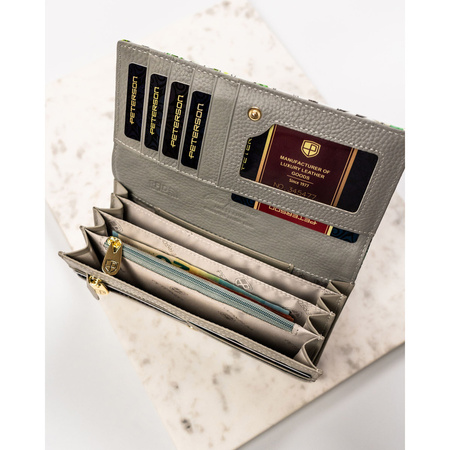 Horizontale, große Damen Geldbörse mit Blumenmuster und Innenreißverschlussfach – Peterson