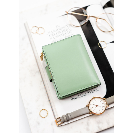 Vertikale Damen-Geldbörse aus Öko-Leder in Grün, mit Druckknopf- und Reißverschluss - Rovicky