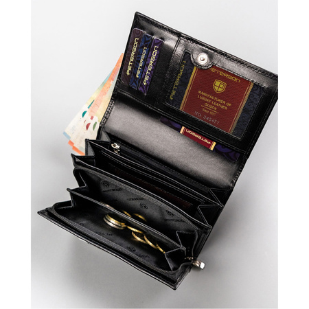 Große Damen Geldbörse aus Leder in Schwarz mit RFID – Peterson