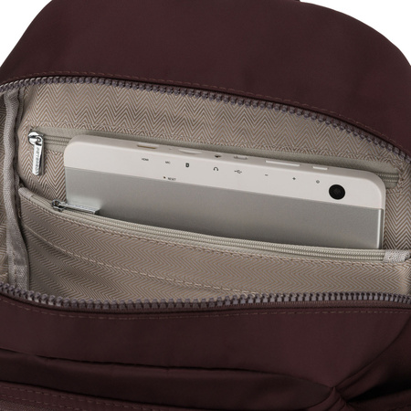 Bordeauxfarbener Damen-Rucksack aus Polyester, an verstellbaren Trägern hängend – Peterson