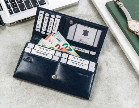 Elegante, längliche Damen Geldbörse mit Klappe und Druckknopf – Cavaldi