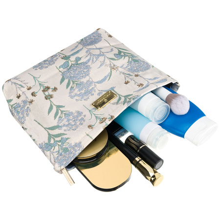 Kosmetiktasche aus synthetischem Material in blau-beiger Farbe mit Blumen verziert – Peterson