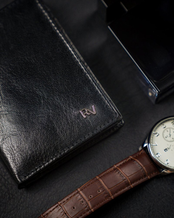 Große vertikale Herren Geldbörse aus glänzendem Echtleder ohne Verschluss – Rovicky