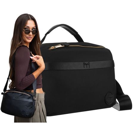 Schwarze Damen-Umhängetasche aus Nylon, ein Hauptfach und mit Reißverschluss geschlossen - Peterson